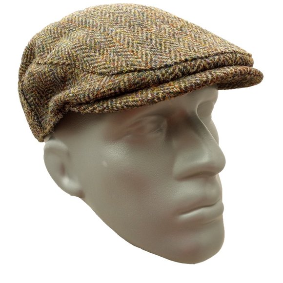 Hartside HS14 Scottish Highland Harris Tweed® Flat Cap in GREEN-BROWN -PICK SIZE - Picture 2 of 9